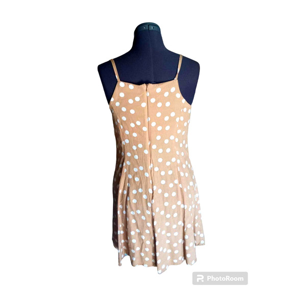 Mango Dresses & Skirts - MNG Tan with white polka dot spaghetti straps dress, Med.- 6